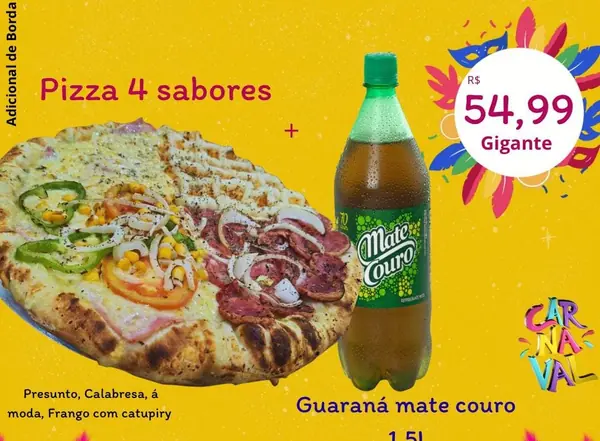 Pizza 4 sabores, 8 fatias 1 Refrigerante Mate couro 1,5L
