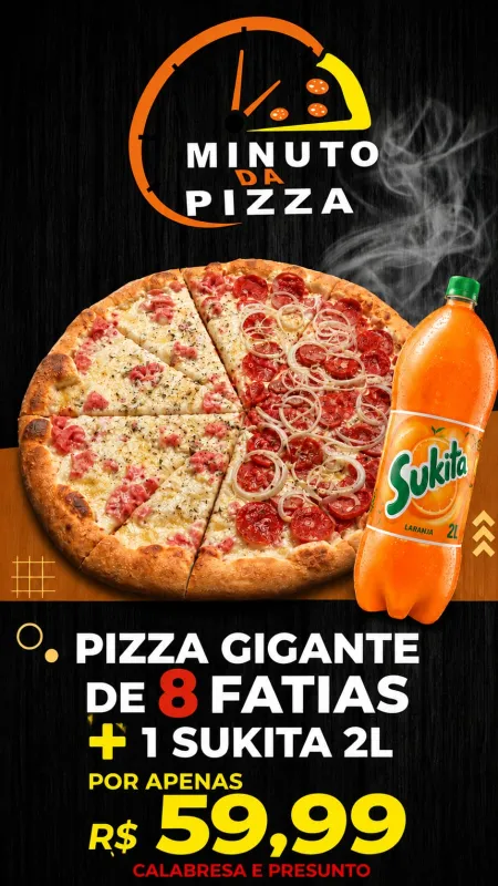 pizza meia presunto meia calabresa + sukita 2 litros 